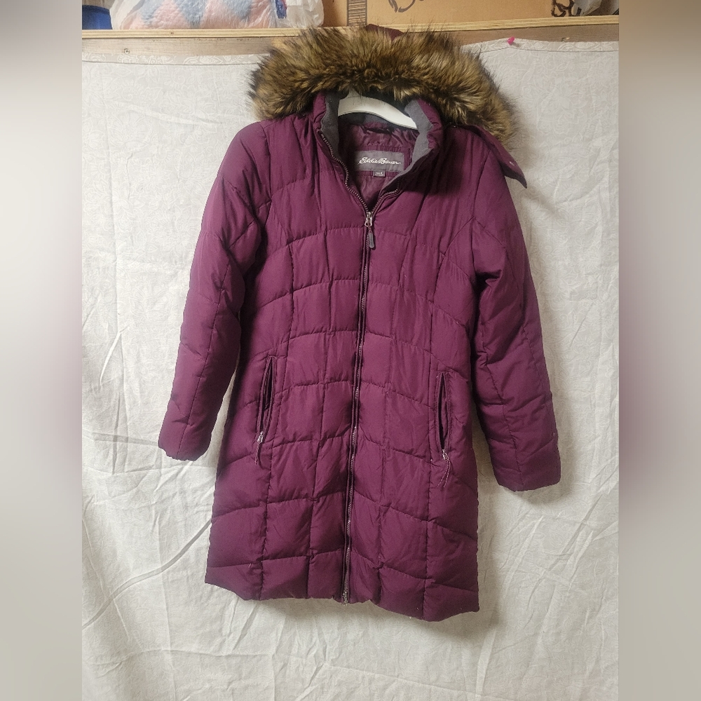 Eddie Bauer down long coat purple hooded